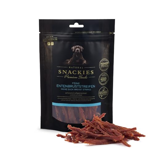 SNACKIES 16er-Pack (à 180g) Premium Snacks für Hunde, Feine Entenbruststreifen ohne Zusatz von Getreide, Zucker, Farb-, Aroma- und Konservierungsstoffe, schonend luftgetrocknete Leckerli von NATURAL SNACKIES Premium Snacks