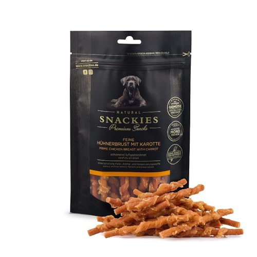 SNACKIES 16er-Pack (à 170g) Premium Snacks für Hunde, Feine Hühnerbrust mit Karotte ohne Zusatz von Getreide, Zucker, Farb-, Aroma- und Konservierungsstoffe, schonend luftgetrocknete Leckerli von NATURAL SNACKIES Premium Snacks