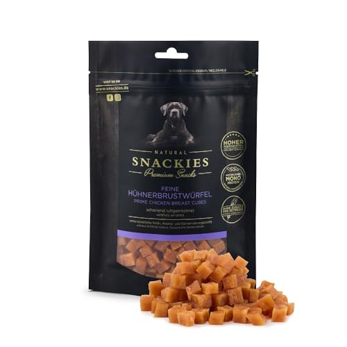 SNACKIES 16er-Pack (à 180g) Premium Snacks für Hunde, Feine Hühnerbrustwürfel ohne Zusatz von Getreide, Zucker, Farb-, Aroma- und Konservierungsstoffe, schonend luftgetrocknete Leckerli von NATURAL SNACKIES Premium Snacks