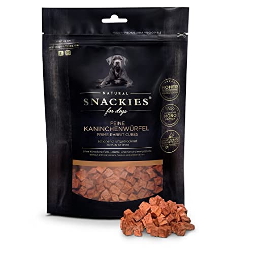 SNACKIES 16er-Pack (à 170g) Premium Snacks für Hunde, Feine Kaninchenwürfel ohne Zusatz von Getreide, Zucker, Farb-, Aroma- und Konservierungsstoffe, schonend luftgetrocknete Leckerli von NATURAL SNACKIES Premium Snacks