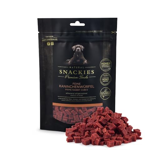 SNACKIES 16er-Pack (à 170g) Premium Snacks für Hunde, Feine Kaninchenwürfel ohne Zusatz von Getreide, Zucker, Farb-, Aroma- und Konservierungsstoffe, schonend luftgetrocknete Leckerli von NATURAL SNACKIES Premium Snacks