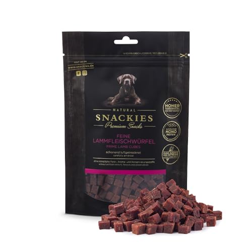 SNACKIES 16er-Pack (à 170g) Premium Snacks für Hunde, Feine Lammfleischwürfel ohne Zusatz von Getreide, Zucker, Farb-, Aroma- und Konservierungsstoffe, schonend luftgetrocknete Leckerli von NATURAL SNACKIES Premium Snacks