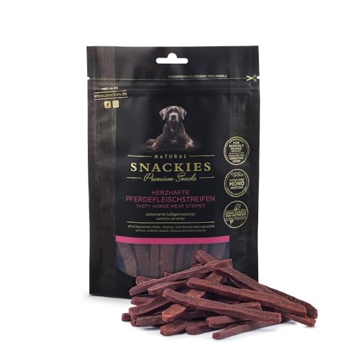 SNACKIES 16er-Pack (à 170g) Premium Snacks für Hunde, Herzhafte Pferdefleischstreifen ohne Zusatz von Getreide, Zucker, Farb-, Aroma- und Konservierungsstoffe, schonend luftgetrocknete Leckerli von NATURAL SNACKIES Premium Snacks