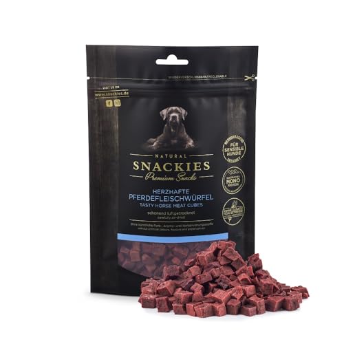 SNACKIES Premium Snacks für Hunde, ohne Zusatz von Getreide, Zucker, Farb-, Aroma- und Konservierungsstoffe, schonend luftgetrocknete Leckerli, Herzhafte Pferdefleischwürfel 170g von NATURAL SNACKIES Premium Snacks