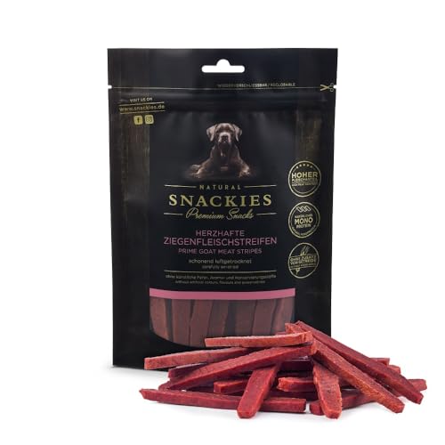 SNACKIES Premium Snacks für Hunde, ohne Zusatz von Getreide, Zucker, Farb-, Aroma- und Konservierungsstoffe, schonend luftgetrocknete Leckerli, Herzhafte Ziegenfleischstreifen 170g SNACKIES Premium Snacks für Hunde, ohne Zusatz von Getreide, Zucker, Farb-, Aroma- und Konservierungsstoffe, schonend luftgetrocknete Leckerli, Herzhafte Ziegenfleischstreifen 170g von NATURAL SNACKIES Premium Snacks