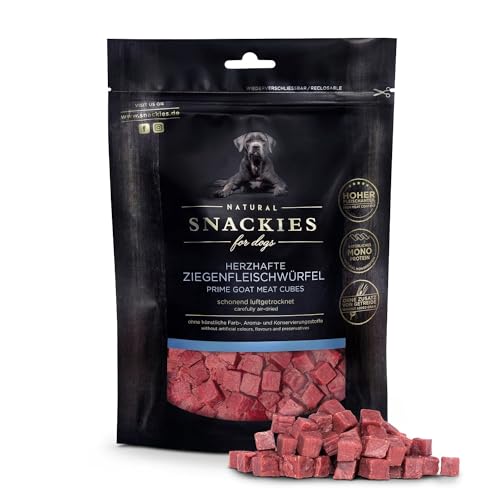 SNACKIES Premium Snacks für Hunde, ohne Zusatz von Getreide, Zucker, Farb-, Aroma- und Konservierungsstoffe, schonend luftgetrocknete Leckerli, Herzhafte Ziegenfleischwürfel 170g SNACKIES Premium Snacks für Hunde, ohne Zusatz von Getreide, Zucker, Farb-, Aroma- und Konservierungsstoffe, schonend luftgetrocknete Leckerli, Herzhafte Ziegenfleischwürfel 170g von NATURAL SNACKIES Premium Snacks