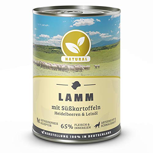 Hundeland Natural - Lamm + Süßkartoffeln - 6 x 400 g - getreidefreies Hundefutter - Nassfutter für alle Hunderassen - viel frisches Fleisch - artgerecht & besonders gut verträglich von NATURAL