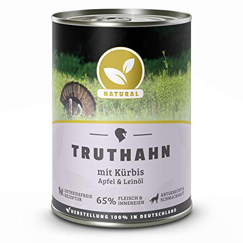 Hundeland Natural - Truthahn + Kürbis - 6 x 400 g - getreidefreies Hundefutter - Nassfutter für alle Hunderassen - viel frisches Fleisch - artgerecht & besonders gut verträglich von NATURAL