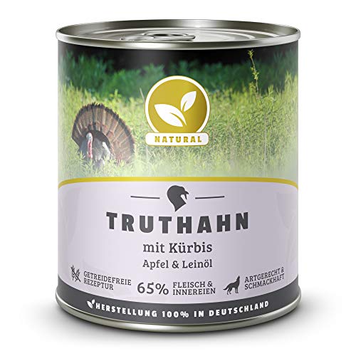 Hundeland Natural - Truthahn + Kürbis - 6 x 800 g - getreidefreies Hundefutter - Nassfutter für alle Hunderassen - viel frisches Fleisch - artgerecht & besonders gut verträglich von NATURAL