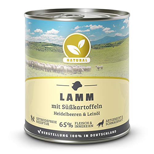 Hundeland Natural - Lamm + Süßkartoffeln - 6 x 800 g - getreidefreies Hundefutter - Nassfutter für alle Hunderassen - viel frisches Fleisch - artgerecht & besonders gut verträglich von NATURAL