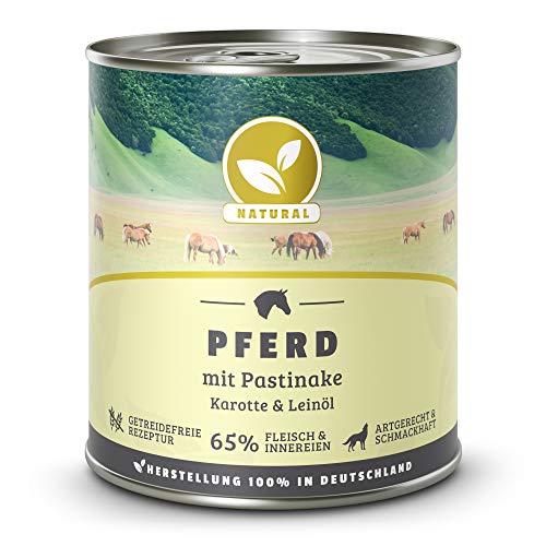 Hundeland Natural - Pferd + Pastinake - 6 x 800 g - getreidefreies Hundefutter - Nassfutter für alle Hunderassen - viel frisches Fleisch - artgerecht & besonders gut verträglich von NATURAL