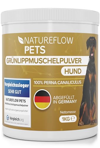 Grünlippmuschel Hund TESTSIEGER - 1kg natürliches Grünlippmuschelpulver für Hunde - Unterstützung der Gelenkfunktion - Grünlippmuschel für Hunde mit Hoher Akzeptanz - Grünlippmuschelpulver Hund von NATUREFLOW