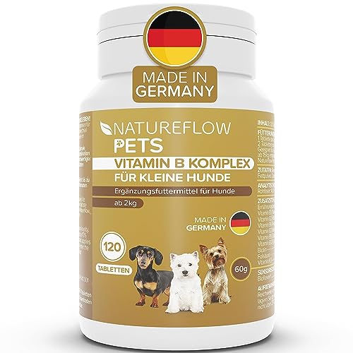 NATUREFLOW Vitamin B Komplex Hund Made in Germany - Hochdosierte B Vitamine für Hunde ab 2kg - 120 Vitamintabletten - Ergänzt um K3, Folsäure, Calcium und Biotin für Hunde von NATUREFLOW