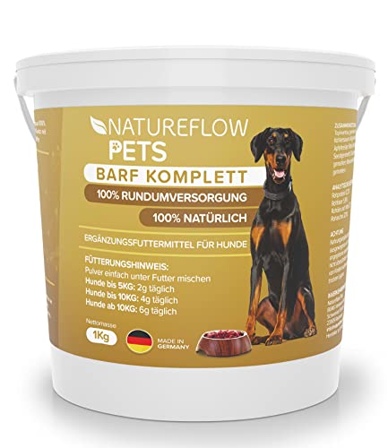 Natureflow Barf Zusatz Hund - 1kg Natürliches Barf Pulver Made in Germany als Hochwertige Rundumversorgung - Liefert wertvolle Mineralstoffe für Hunde - Fördert Vitalität beim Barfen für Hunde von NATUREFLOW