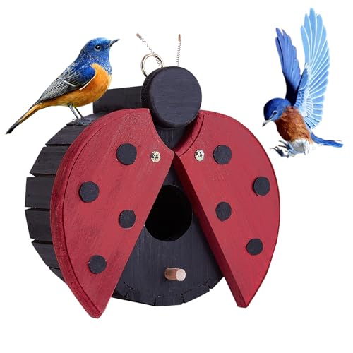NATUREYLWL Vogelhäuser für Draußen - Holz Hängendes Vogelhaus - Marienkäfer-förmiges Vogelhaus für Finken, Zaunkönige, Kardinäle - Draußen Bluebird Nistkasten - Niedliche Gartendekoration für NATUREYLWL Vogelhäuser für Draußen - Holz Hängendes Vogelhaus - Marienkäfer-förmiges Vogelhaus für Finken, Zaunkönige, Kardinäle - Draußen Bluebird Nistkasten - Niedliche Gartendekoration für von NATUREYLWL