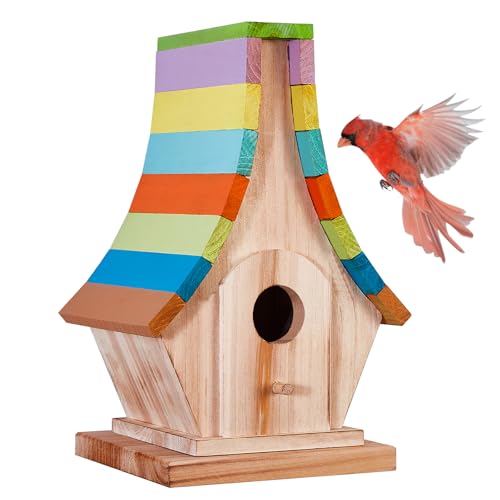 NATUREYLWL Vogelhäuser für draußen, Vogelhaus aus Holz mit buntem Dach, hängende Vogelhäuser mit raubtiersicherem Eingangsloch, belüftetes Design, Bluebird-Nistkasten, Outdoor-Gartendekoration für NATUREYLWL Vogelhäuser für draußen, Vogelhaus aus Holz mit buntem Dach, hängende Vogelhäuser mit raubtiersicherem Eingangsloch, belüftetes Design, Bluebird-Nistkasten, Outdoor-Gartendekoration für von NATUREYLWL