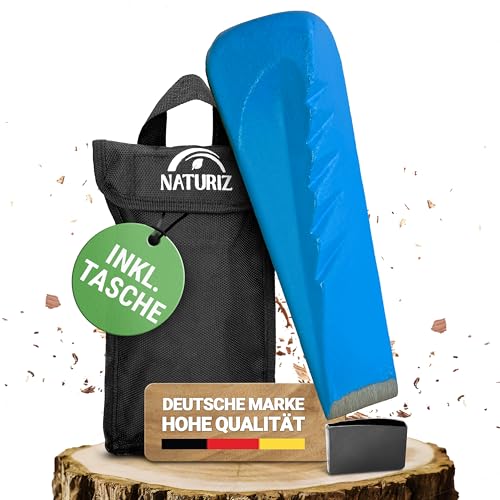 NATURIZ® Profi Spaltkeil für Holz 2,3kg inkl.Tasche & Schutzkappe - extra scharfer Drehspaltkeil für sicheres und leichtes Holz spalten, Blau von NATURIZ
