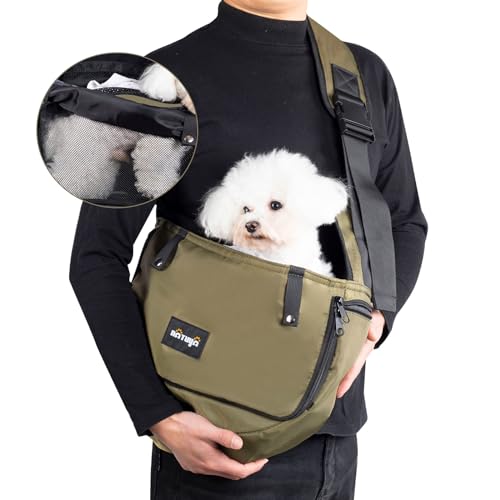 NATUYA Hundetragetasche hundetasche Hundeträger für kleine Hunde mit offenem vorderem atmungsaktivem Mesh,hunderucksack katzenrucksack mit verstellbarem Schultergur (Für Haustiere 2.5-8kg，Armee grün) von NATUYA