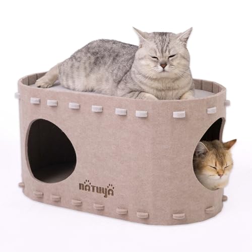 NATUYA Katzenhaus Katzenhöhle Filz Katzenbett Katzenhöhle aus stabilem Filz,pflegeleicht,faltbar (58 x 33 x 30cm，Beige) von NATUYA
