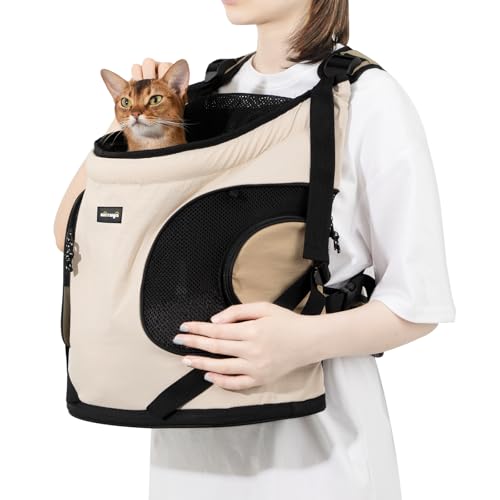 NATUYA Vordertasche für Hunde, Haustier-Tragetasche, für kleine Hunde, Welpen, Katzen, Reisen, Wandern, wasserdicht, leicht, gepolsterte Bodenmatte und Reißverschlusstaschen (cremefarben) von NATUYA