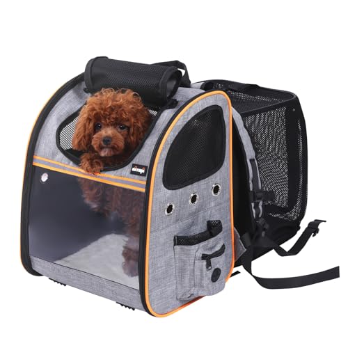 Natuya Hunderucksack,Katzenrucksack,Atmungsaktive Erweiterbar Faltbar Rucksack Hund,Mit Anti-Öffnen Reißverschluss und Transparentes Fenster,Für Haustiere bis zu 12 kg von NATUYA
