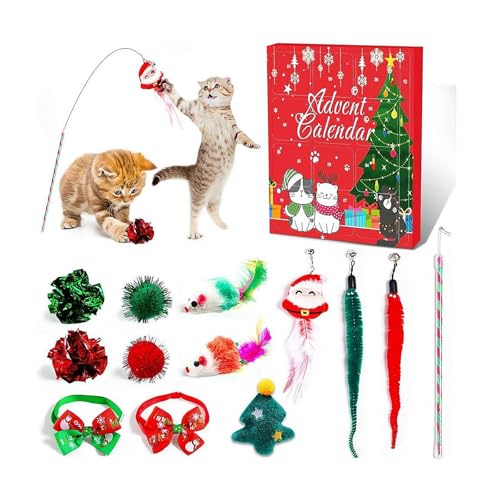 2024 Adventskalender für Katzen, Countdown-Kalender für Kätzchen, Spielzeug, Katze und Hund, Feder-Teaser und Kugelglocken, 24 Tage, Weihnachts-Countdown-Geschenke für Kätzchen für Katzenliebhaber von NAUXIU