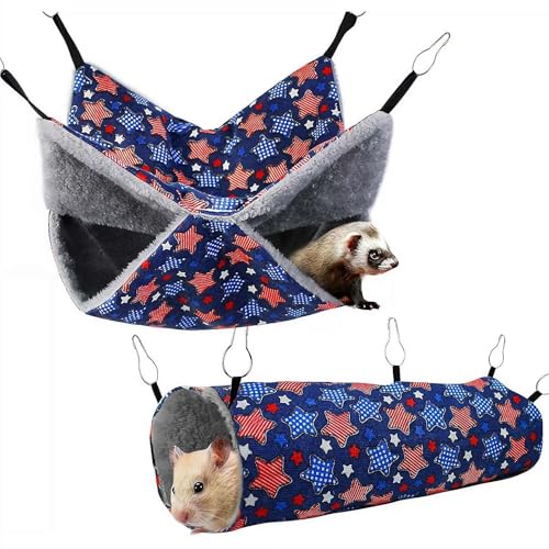 Frettchenkäfig-Hängematten-Set, waschbar, Meerschweinchen-Versteckbett, weiche Kleintier-Ratten-Hängematte, Tunnel-Spielzeug, Hamsterbett für Igel, Zuckergleiter, Eichhörnchen, Hamster, 2 Stück Frettchenkäfig-Hängematten-Set, waschbar, Meerschweinchen-Versteckbett, weiche Kleintier-Ratten-Hängematte, Tunnel-Spielzeug, Hamsterbett für Igel, Zuckergleiter, Eichhörnchen, Hamster, 2 Stück von NAUXIU