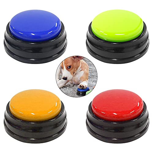 NAVESO Buzzer Mit Aufnahmefunktion Hunde, 4 Stück Answer Buzzers Hund, Buzzer mit Sound, Buzzers Aufnahmefähige Tasten für Hund Interaktion von NAVESO