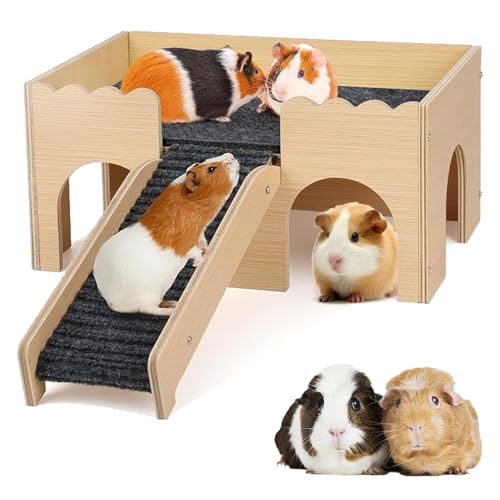 NAVESO Meerschweinchen Haus Holz, Meerschweinchen Versteck Haus mit Treppe, Meerschweinchen SchlossHaus, Meerschweinchen Spielzeug Zubehoer für Kleine Haustiere, Hamster, Kaninchen & Chinchillas von NAVESO