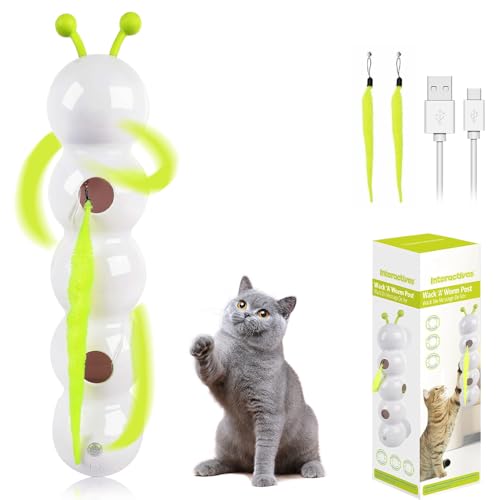 NAVESO Wusel Wurm Katzenspielzeug, Interaktives Wuselwurm Spielzeug für Katzen, Smart Katzenspielzeug Elektrisch mit Wurmdesign, Interaktiver Wurmreiz mit Saugnapf für Kleine Mittelgroße Katzen von NAVESO