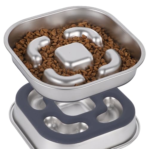 Nayelf Anti Schling Napf Hund aus 304 Edelstahl, 1L Antischlingnapf Hunde mit Silikonboden, Slow Feeder aus Metall für kleine und mittelgroße Hunde (23 * 23 * 4.5CM) von NAYELF
