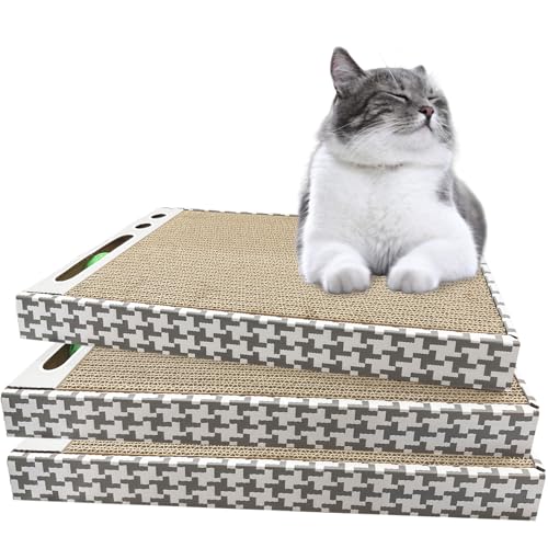 Katzenkratzbrett, 44 x 24 cm Katzenkratzbaum mit Ball Spielzeug, Schutz von Möbelkratzern, doppelseitiges Pad für lange Lebensdauer, Pad Katzen Pappkratzer, Kartonwand (3 Stück) von NBBENG