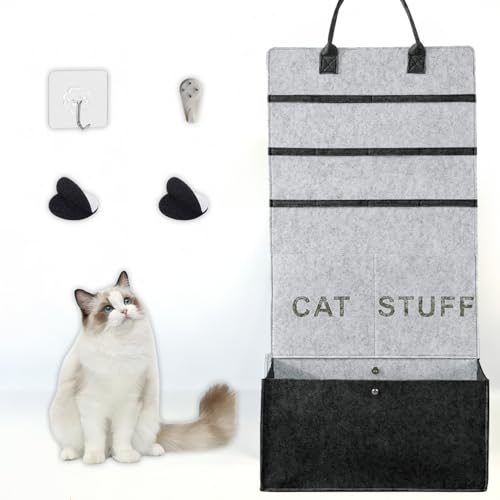 NBNQ Katzenspielzeug Aufbewahrungs, Multifunktionaler Organizer für Katzenangel & Spielzeug, Katzen Spielzeug Box mit Wand Haken, 40x80cm (Dunkelgrau) von NBNQ