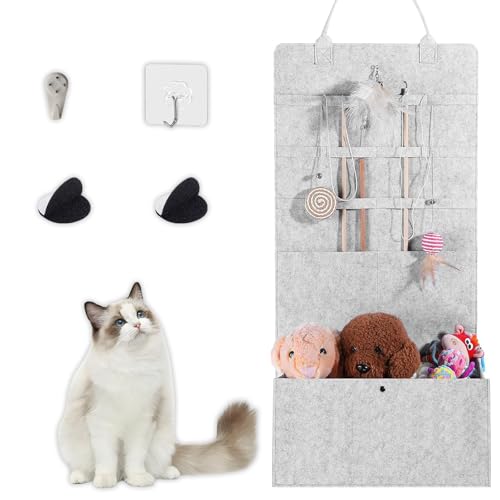 NBNQ Katzenspielzeug Aufbewahrungs, Multifunktionaler Organizer für Katzenangel & Spielzeug, Katzen Spielzeug Box mit Wand Haken, 40x80cm (Hellgrau) von NBNQ