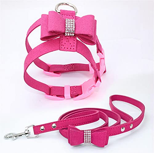 Verstellbarer Bohrbogen Haustier-Brustgurt Katzenleine-Seil-Set Kleines Hundehalsband Brust-Rücken-Hundegurt Kleiner Hundebedarf,Rose Rot,M von NC