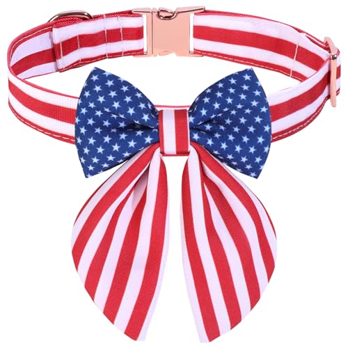 NCMAMA 4. Juli Hundehalsband mit Schleife, Unabhängigkeitstag, amerikanische Flagge, Hundehalsband verstellbar, mit Metallschnalle, Stern und Streifen, patriotisches Halsband für Hunde und Katzen NCMAMA 4. Juli Hundehalsband mit Schleife, Unabhängigkeitstag, amerikanische Flagge, Hundehalsband verstellbar, mit Metallschnalle, Stern und Streifen, patriotisches Halsband für Hunde und Katzen von NCMAMA