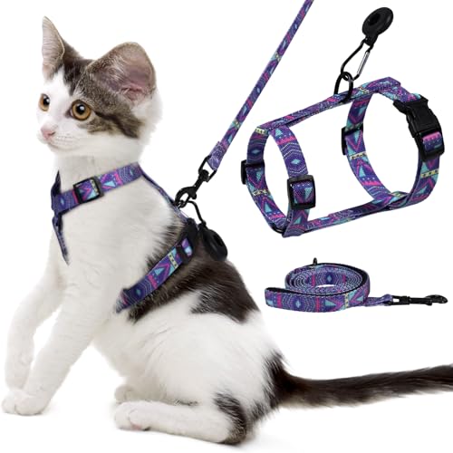 NCMAMA Katzengeschirr und Leine, Set mit Airtag-Halter, verstellbares Katzengeschirr zum Spazierengehen, ausbruchsicher, leicht, weich und bequem, für kleine, mittelgroße und große Katzen von NCMAMA