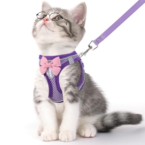 NCMAMA Katzengeschirr und Leine, Set zum Spazierengehen, ausbruchsicher, verstellbares Kätzchengeschirr, atmungsaktives Netzgewebe mit reflektierenden Streifen, Geschirr für Kätzchen, Welpen, Hasen von NCMAMA