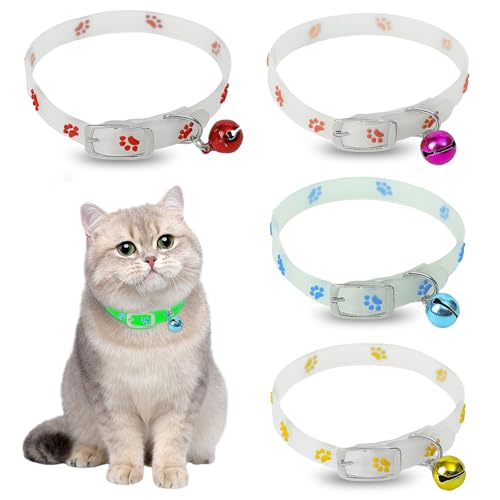Katzenhalsband mit Glocke, 4 Stück Reflektierendes Halsband Katze Silikon Katzen Halsbänder Kitten Halsbänder mit Sicherheitsverschluss Verstellbar Katzenhalsbänder für alle Hauskatzen Katzenhalsband mit Glocke, 4 Stück Reflektierendes Halsband Katze Silikon Katzen Halsbänder Kitten Halsbänder mit Sicherheitsverschluss Verstellbar Katzenhalsbänder für alle Hauskatzen von NCOALE