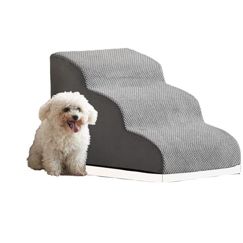 Hundetreppe für Bett, Sofa, rutschfeste Hundetreppe für kleine Hunde, 3-stufige Hundetreppe aus hochdichtem Schaumstoff, Haustierrampe mit abnehmbarem waschbarem Bezug, hilft Ihrem Haustier leicht auf von NCONCO