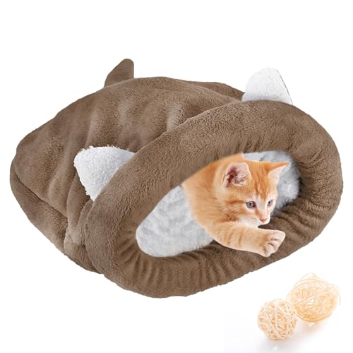 NCONCO Katzenschlafsack, Haustierbett, Katzen-Schlafsack, warm, gemütlich, überzogen, selbstheizend, kuschelig, halb bedeckt, Höhle für Katzen, Welpen (Kaffee, M) von NCONCO