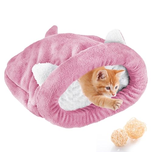 NCONCO Katzenschlafsack, Haustierbett, Katzenschlafsack, warm, gemütlich, überzogen, selbstheizend, Kuscheltasche, halb bedeckte Höhle für Katzen, Welpen (Rosa, M) von NCONCO