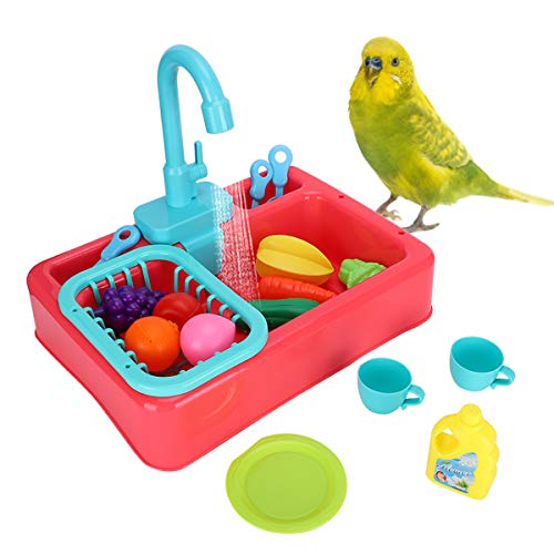 NCONCO Vogeltränke für Haustiere, multifunktionale Badewanne, automatische Papageien, Badezimmer, Vogeldusche mit Spielzeug, Futternapf für Haustiere, kleine, mittelgroße Papageien, Sittiche, von NCONCO