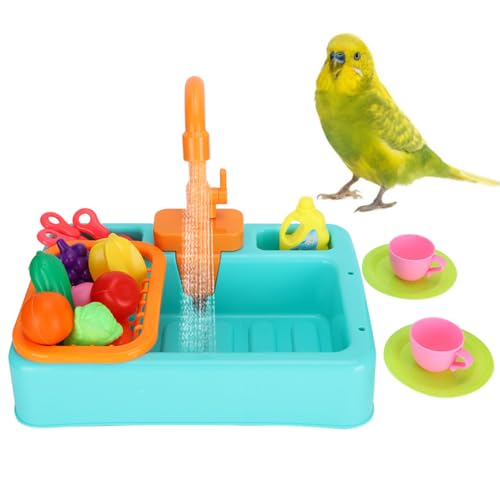 NCONCO Vogeltränke für Haustiere, multifunktionale Badewanne, automatische Papageien, Badezimmer, Vogeldusche mit Spielzeug, Futternapf für Haustiere, kleine, mittelgroße Papageien, Sittiche, von NCONCO