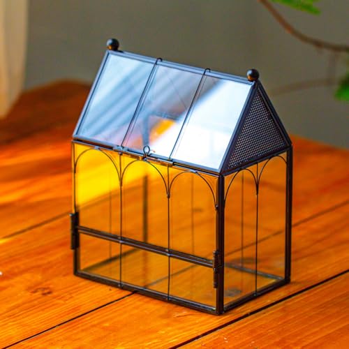 NCYP 14,7x9,6x17,8 cm Mini Glasgehege mit Netz für springende Spinnen, Schnecken, Mikrohaus geformter Insekten Lebensraum, Kleines Frontöffnung Pflanzen Terrarium (Ohne Pflanzen) von NCYP