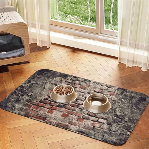 Antike abgenutzte Ziegelstein-Wand-Aufdruck, Haustier-Futtermatte für Hunde und Katzen, saugfähig, wasserdicht, rutschfest, schnell trocknend, Bodenschutz, Ledertischdecke von NDDCEDEW