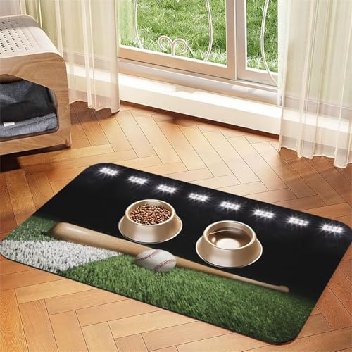 Baseball-Sport-Futtermatte für Hunde und Katzen, saugfähig, wasserdicht, rutschfest, schnell trocknend, Bodenschutz, Ledertischdecke von NDDCEDEW