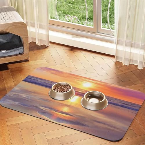 Beach Love Print Pet Feeding Mat For Dogs & Cats Absorbent Waterproof Dog Food Mat Non-Slip Pet Bowl Placemat Quick Dry Floor Protector Leather Tablecloth von NDDCEDEW