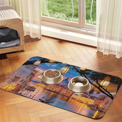 Beautiful Places Haustier-Futtermatte für Hunde und Katzen, saugfähig, wasserdicht, rutschfest, schnell trocknend, Bodenschutz, Ledertischdecke von NDDCEDEW