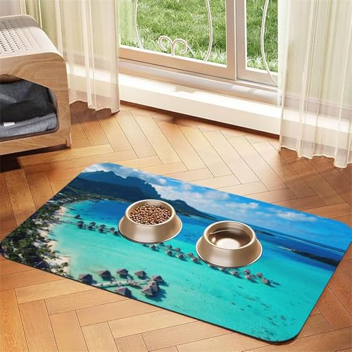 Beauty Beach Print Pet Feeding Mat For Dogs & Cats Absorbent Waterproof Dog Food Mat Non-Slip Pet Bowl Placemat Quick Dry Floor Protector Leather Tablecloth von NDDCEDEW